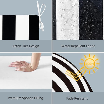 LVTXIII Outdoor Chair Cushions 18.5"x16"x2" Pack of 2, Water-Repellent Square Corner Memory Foam Seat Cushions with Ties for Garden Patio Furniture, Cabana Black