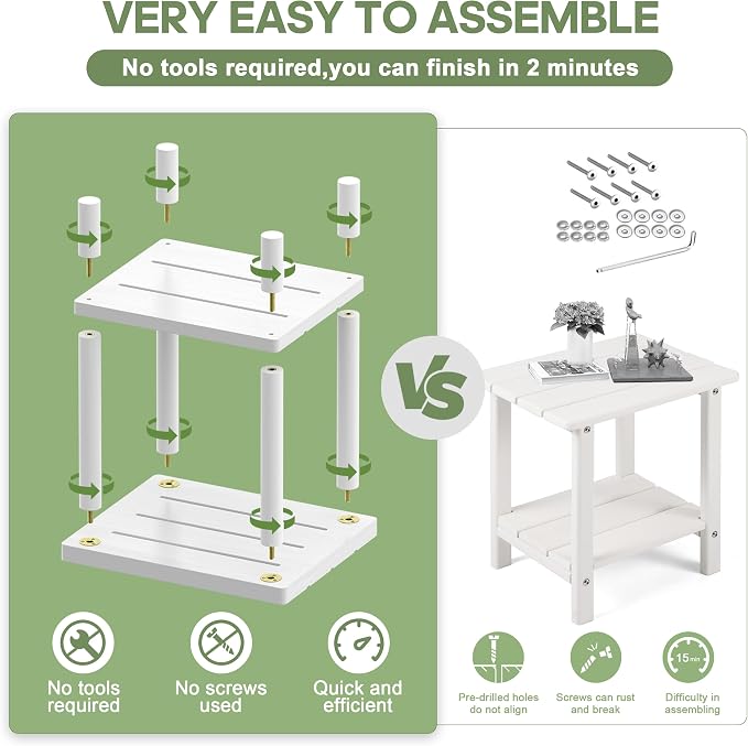 LEJANEOYE Outdoor Side Table, 2-Tier Small Outdoor Table for Patio, Adirondack Side Tables for Outside or Indoor, Bamboo End Table for Pool, Porch, Weather Resistant Easy Maintenance