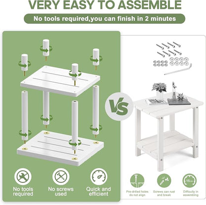 LEJANEOYE Outdoor Side Table, 2-Tier Small Outdoor Table for Patio, Adirondack Side Tables for Outside or Indoor, Bamboo End Table for Pool, Porch, Weather Resistant Easy Maintenance