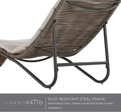 Grand patio Outdoor Chaise Lounge Sunbathing Chair Arc Lounger with Wicker Cushion Multipurpose Lounge Chair for Poolside, Tan