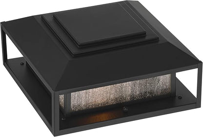 Gregor 6" High Modern Outdoor Pier Mount Light Fixture Porch House Exterior Outside Lantern Set of 2 Weatherproof Black Seeded Glass Shade Front Door Patio Garage Home Deck - John Timberland