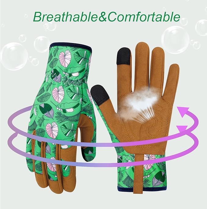 Leather Gardening Gloves for Women Thorn Proof Garden Gloves Touch Screen Working Gloves Gifts,M
