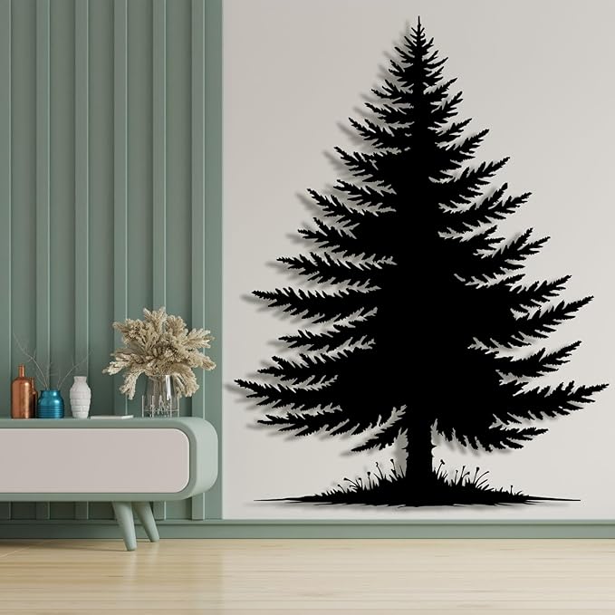 lunwall Metal Pine Tree Wall Art, Metal Forest Wall Art, Pine Branch Wall Decor, Christmas Tree Wall Decor, Forest Wall Hanging, Nature Lover Gift (Style 4, 30" H x 23" W / 76 x 57 cm)