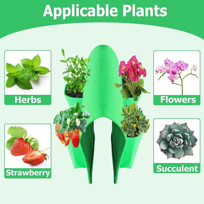 Miewslan Hanging Railing Grow Bag, 4 Pocket Vertical Planter Garden Plant Hanger Grow Bags, Both Sides Fence Fabric Hanging Planter Bag for Salads, Herbs, and Flowers (Green)