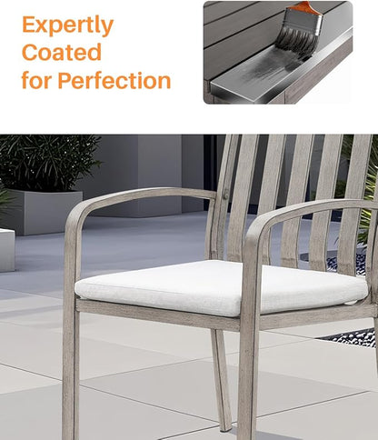 Patio Dining Chairs Set of 4, Aluminum Outdoor Dining Chairs with Polyester Seat Cushions, Deep Seating Outdoor Chairs for Table, Sturdy Patio Furniture Set for Deck, Garden, Pool, Limed Oak