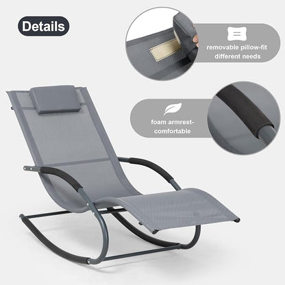 Outdoor Lounge Chair with Pillow, Pool Chaise Lounge Chair Set of 2, Grayish Blue