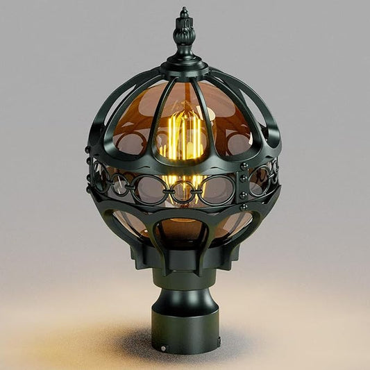 Globe Outdoor Lamp Post Lights for Driveway Yard Patio Garden, Aluminum Waterproof Exterior Pier Mount Lamp, Round Pole Lantern Outside Lawn Post Lighting Fixtures for 3" Pole Fence Deck