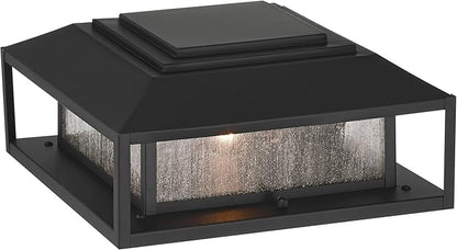 Gregor 6" High Modern Outdoor Pier Mount Light Fixture Porch House Exterior Outside Lantern Set of 2 Weatherproof Black Seeded Glass Shade Front Door Patio Garage Home Deck - John Timberland