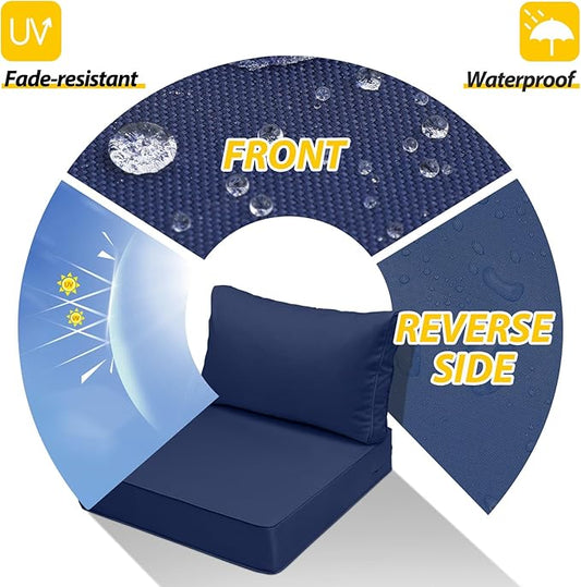 AAAAAcessories Outdoor Seat Cushions for Chairs, Fade-Resistant, Waterproof Patio Furniture Replacement Cushions, 25.5" x 25.5" x 5" + 25.5" x 13.5", Navy Blue