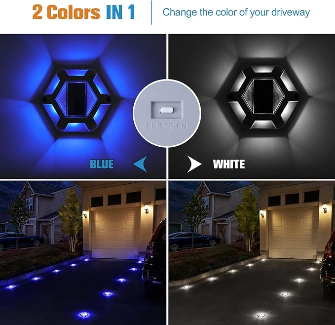 VOLISUN Solar Dock Lights, 16-Pack Waterproof Outdoor LED Aluminum Dock Lighting Warning Step Lights for Driveway (Blue+White, 2 Colors in 1)