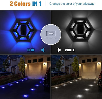 VOLISUN Solar Dock Lights Driveway Deck Lights, 12-Pack Waterproof Outdoor LED Aluminum Dock Lighting Warning Step for Driveway Sidewalk Garden Pathway Yard(Blue+White,2 Colors in 1)