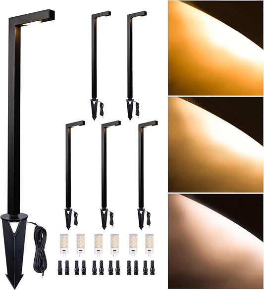 Gardenreet Brass Hardwired Landscape Path Lights, 2700K/3000K/4000K Adjustable 12V Low Voltage Pathway Light IP65 Waterproof, Outdoor Walkway Lighting, Bronze for Patio Lawn with G4 Bulb (6 Pack)