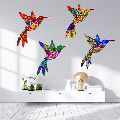 Outdoor Metal Wall Art Garden Decor for Outside Colorful Hummingbird Fence Art - (Set of 4,ColorF)