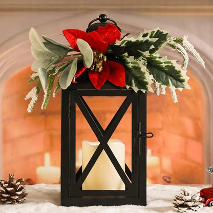 Taman Christmas Lantern,2 Pack Hanging Flickering Candle Lanterns Decorative Metal Vintage Light Battery Operated Umbrella Lights for Christmas Patio Garden, Table,Party Decor