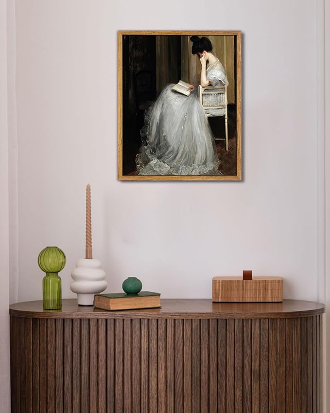 UPWOIGH 16x24 in Large Framed Wall Art, Jacques Émile Blanche The Reader Woman Reading Oil Painting Canvas, Vintage Victorian Portrait Print, Rustic Farmhouse Decor for Living Room Bedroom, 1Pack Gift