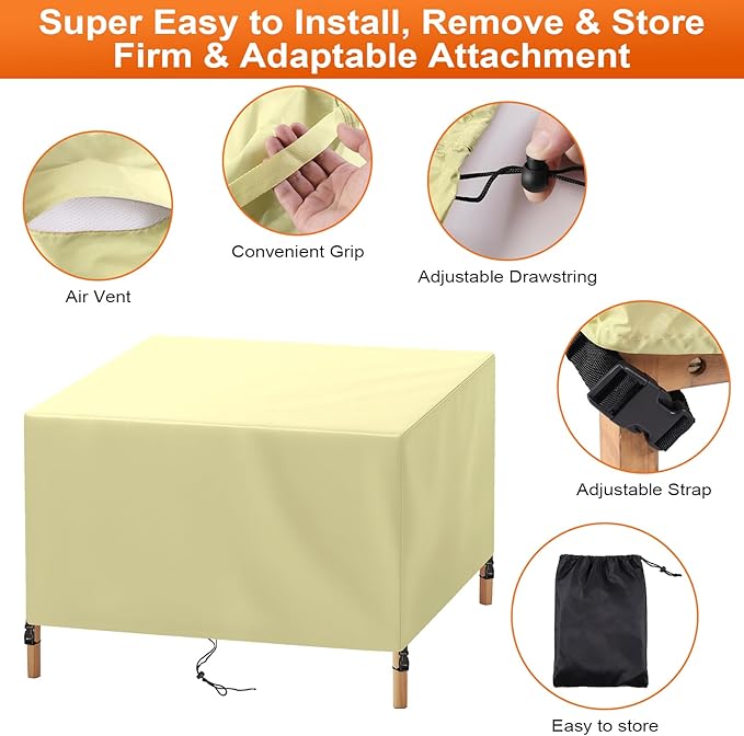 Patio Furniture Cover Rectangle 68"(L) x 32"(W) x 32"(H), Custom Heavy Duty 420D Waterproof Outdoor Cover with Drawstring & Buckles for Table Chair Garden, Cream