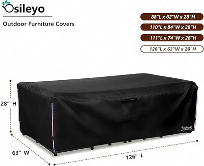 Waterproof Patio Furniture Covers,600D Heavy Duty Patio Cover for 6/7/8 PCS Sets Sectional Sofa Couch Dining Rocking Swivel Chairs Ottomans Coffee Table,126L x 63W x 28H inch Black