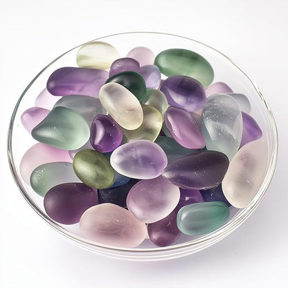 Polished Stone Set Fluorite Crystals, 0.8" Handpicked Tumbled Gemstones Rocks, Pebbles for Reiki, Chakra, Healing, Home Decor