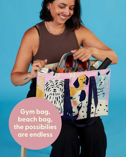 Blue Q Reusable Shoulder Tote Bag – Carry Everywhere Bag with a Hefty Zipper, Durable, Fun Design, 95% Recycled Material