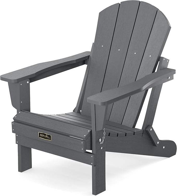 SERWALL Folding Adirondack Chair for Patio Garden Outdoors Fire Pit- (Folding Gray)