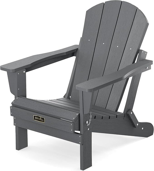 SERWALL Folding Adirondack Chair for Patio Garden Outdoors Fire Pit- (Folding Gray)