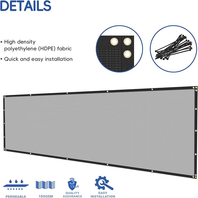 4'x232' Privacy Fence Screen Net Fencing 90% Privacy Blockage Windscreen Fence Cover with Copper Grommet for Patio Backyard Garden Swimming Pool, Zip Ties Included, Light Gray