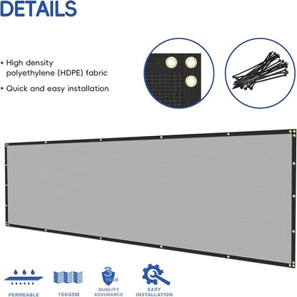 4'x232' Privacy Fence Screen Net Fencing 90% Privacy Blockage Windscreen Fence Cover with Copper Grommet for Patio Backyard Garden Swimming Pool, Zip Ties Included, Light Gray
