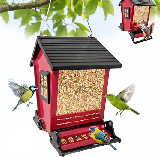 Squirrel Proof Bird Feeders for Outdoors Hanging, 5LB Capacity Metal Wild Birdfeeders Outside Hanging, Cardinal Bird Feeder Squirrel Proof as Various Finch Feeders for Outside(red)