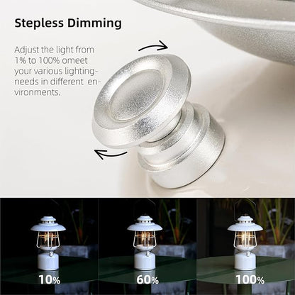 Metal Retro Classic LED Camping Lantern, 6500mAh Rechargeable Battery Last 17-500 Hours Camping Lamp, Large Dimmable Hanging Lantern, Vintage Camping Light with Hook for Courtyard Outdoor Decoration