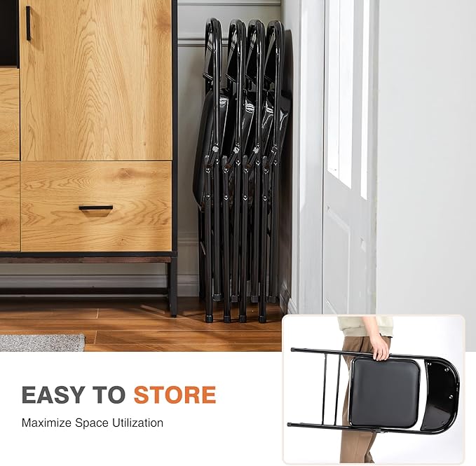 Sweetcrispy Folding Chair 10 Pack, Leather Padded Folding Chairs, Sturdy Metal Foldable Chairs, Easy to Use and Store, Outdoor and Indoor, for Home, Office, Party, Comfy