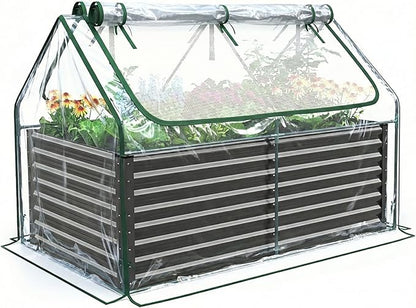 Quictent Raised Garden Bed Galvanized Raised Beds for Gardening Vegetables with Cover 6x3x2 ft Tall Metal Planter Box Outdoor Use (Clear)