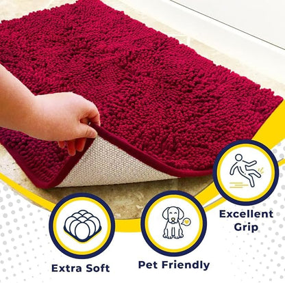 Muddy Mat® | Super Water Absorbent Door Mat Indoor, Microfiber Quick Dry Chenille Entryway Rug, Slip Resistant Front Door Mat, Indoor Mats for Entryway, Machine Washable Pet Rug, Maroon 24" x 40"