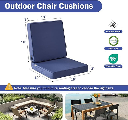 IPYNBAP Outdoor Cushions, Outdoor Chair Cushions 19x19x3 Inch, Cushions for Outdoor Furniture with Removable Cover, Waterproof & Fade Resistant Outdoor Seat Cushions for Patio, Lawn, Navy Blue