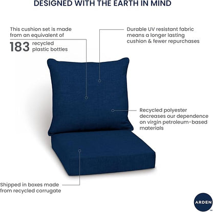 Arden Outdoor Deep Seat Cushion Set, 24 in x 24 in, Weather-Proof, Rain-Proof, Fade Resistant Patio Cushion for Chair, Sofa, and Couch Peacock Blue Green Texture
