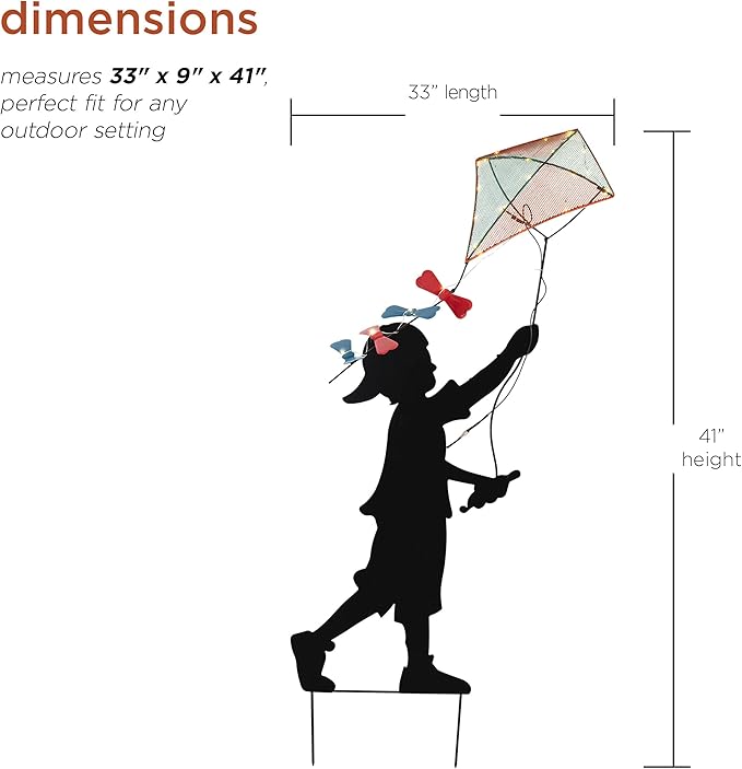 Alpine Corporation 41" Tall Outdoor Solar Powered Garden Stake Boy Silhouette Flying Kite with LED Lights