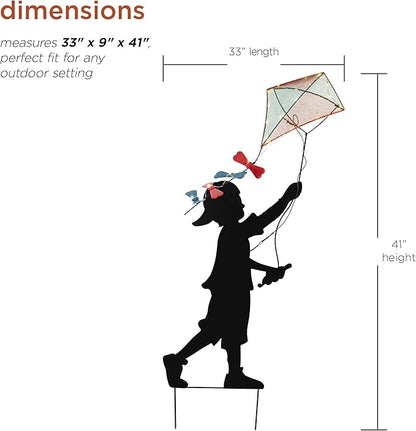 Alpine Corporation 41" Tall Outdoor Solar Powered Garden Stake Boy Silhouette Flying Kite with LED Lights