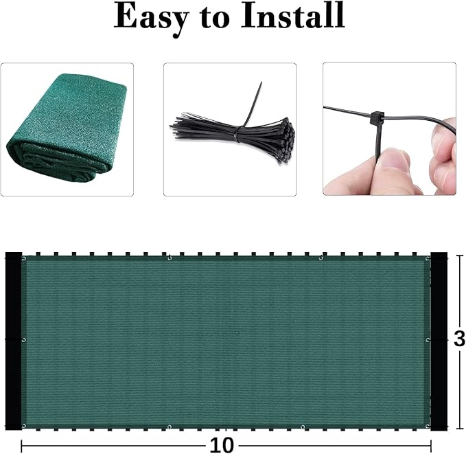 SUNLAX Custom Size 3'x18' Dark Green Fence Covering Privacy Screen Windscreen with Bindings & Grommets, Heavy Duty for Commercial and Residential, 90% Blockage, Cable Zip Ties Included -Available