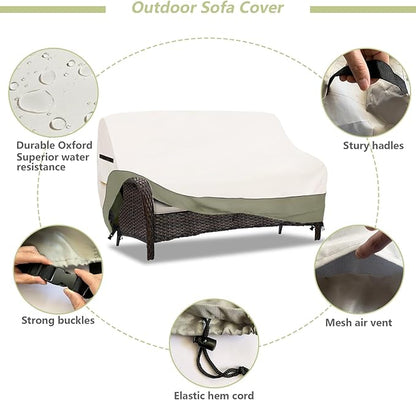 3-Seater Patio Sofa Cover,85 W x 38 D x 35 H Inches Outdoor Couch Cover,600D Heavy Duty Waterproof Outdoor Sofa Covers,Patio Furniture Covers,Beige