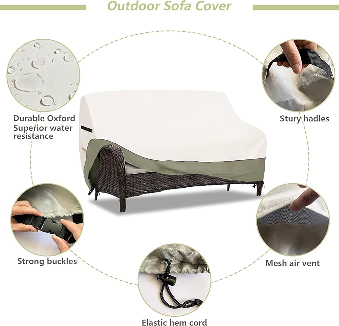 3-Seater Patio Sofa Cover,76 W x 32.5 D x 33 H Inches Outdoor Couch Cover,600D Heavy Duty Waterproof Outdoor Sofa Covers,Patio Furniture Covers,Beige