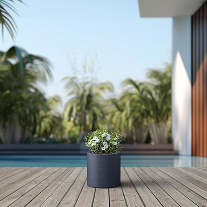 Kante 9.8" Dia Round Concrete Planter, Modern Style Large Cylindrical Plant Pot with Drainage Hole and Rubber Plug for Indoor Outdoor Patio, Charcoal