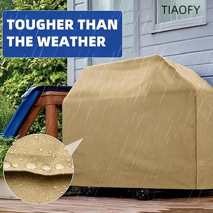 BBQ Gas Grill Cover for Outdoor, Anti-UV, Rip-Proof, 600D Oxford Fade Resistant Material, Barbecue Cover with Hook and Loop Straps & Adjustable Hem Drawstring (Beige, 55”x23”x42”)
