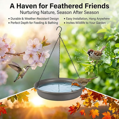 Hanging Bird Bath Bird Feeder - Bird Bath for Outside Outdoors Hanging with Tray Bowl Water Feeder, Garden Bird Bath 2-in-1 Bird Feeder Bath, Durable PP Bird Bath Bowl for Garden Patio Backyard Decor