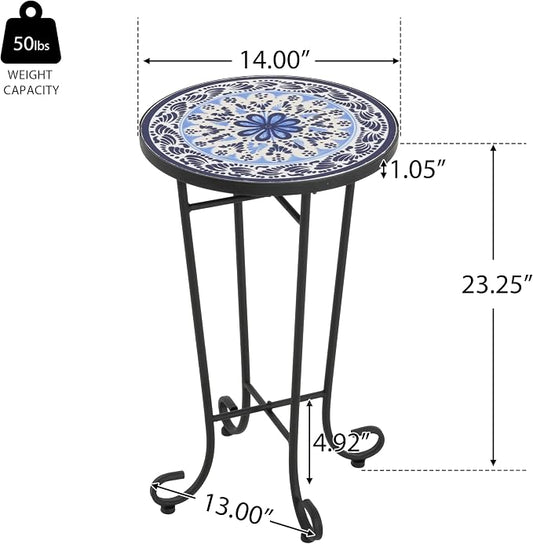 Merax Patio Side Table for Small Space, 23" Height Metal Outdoor Indoor Round Side Table, French Country Style, Small End Table for Patio Yard Porch Balcony Garden Bedside Plant Stand, Brown+Black