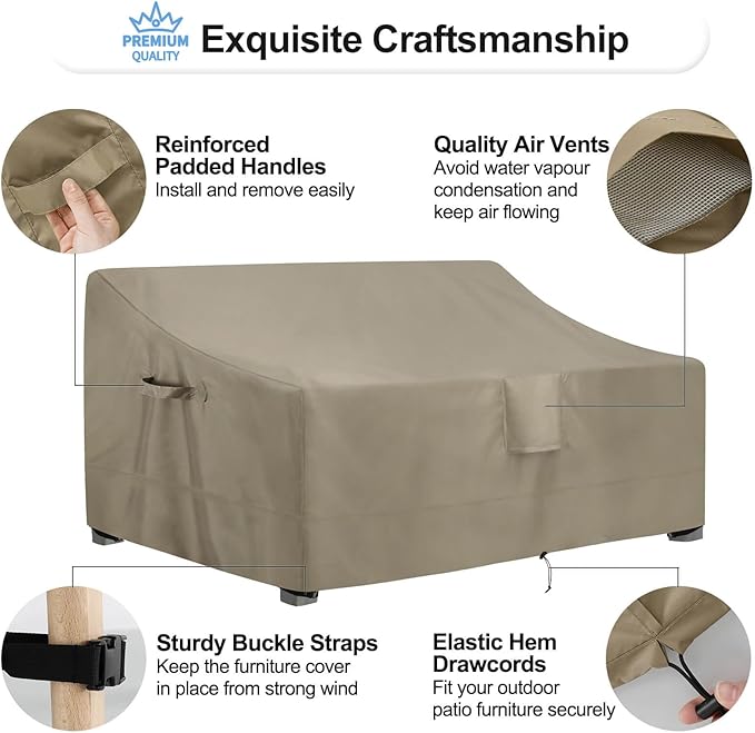 OutdoorLines Outdoor Waterproof Patio 3-Seater Couch Cover - UV Resistant Patio Sofa Furniture Covers Weatherproof Heavy Duty Glider Covers for Outdoor Furniture, 76Wx32.5Dx33H Inches, Camel