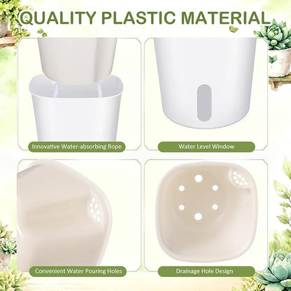 Ziliny 18 Pcs Self Watering Pots Plastic Plant 3 Sizes Flower Plant Pot with Inner White Flower Pots for Indoor House Plants Plastic Self Watering Pot for Herbs Flowers (S,M,L)
