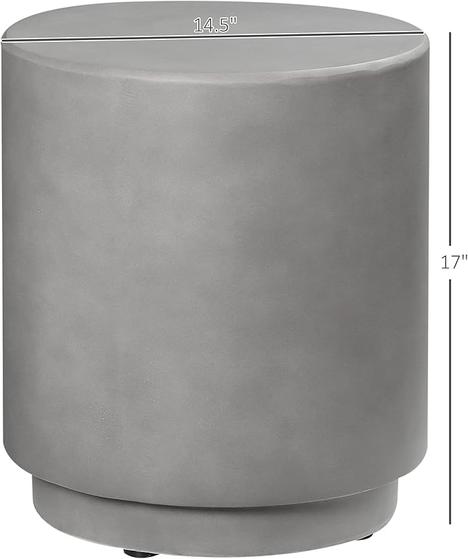 HOMCOM Round Side Table, Lightweight Accent Table with Concrete Finish, End Table with 4 Adjustable Feet for Indoor, Outdoor, Light Gray