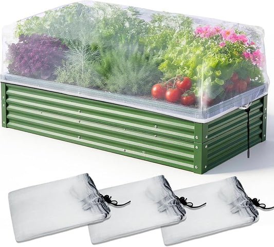 KEOHOL 3-Pack Garden Netting for Raised Beds, 4.9×2.3×1.4 Ft Rectangular Plant Covers with Ultra-fine Mesh, UV Protected HDPE Plant Netting for Vegetables Flowers Fruits