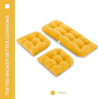 Outdoor/Indoor All Weather Tufted Wicker Chair Cushions of 3 Pieces, 1 Loveseat and 2 U-Shape Waterproof Cushions for Patio Furniture,Wicker Loveseat,Bench-Yellow