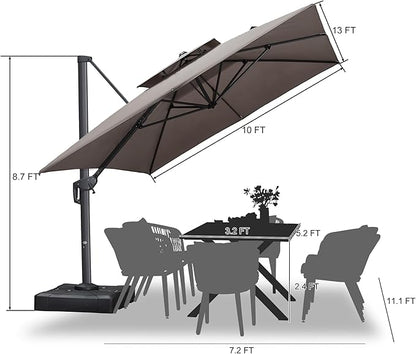 PURPLE LEAF Cantilever Patio Umbrella Outdoor Aluminum Offset Square Umbrella Windproof Heavy Duty Hanging Outside Umbrella for Deck Pool Garden