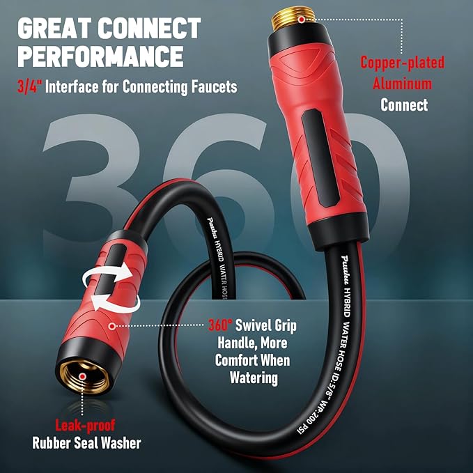 Short Garden Hose 6ft x 5/8", NON-EXPANDABLE Heavy Duty Premium Flexible Short Water Hose, No Kink, Leakproof, Lightweight Hybrid Hose with Male to Female Fittings for Household&Backyard